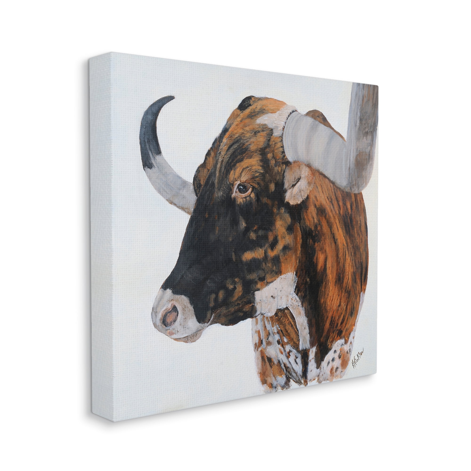 Stupell Longhorn Cattle Farmhouse Portrait Animals & Insects Painting Gallery Wrapped Canvas Print Wall Art