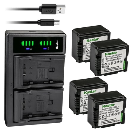 Kastar 4-Pack VW-VBG070 Battery and LTD2 USB Charger Replacement for Panasonic VW-VBG070A VW-VBG070-K VW-VBG070PPK VW-VBG130 VW-VBG130-K VW-VBG130PPK VW-VBG260 VW-VBG260-K VW-VBG260PPK
