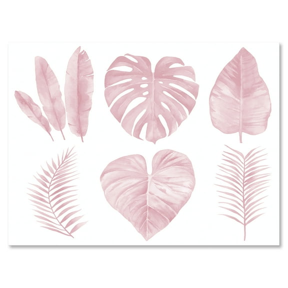 Tropical Pink Watercolour Leaves On White I 8 in x 12 in Painting Canvas Art Print, by Designart