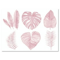 Designart ' Tropical Pink Watercolour Leaves On White I ' Shabby Chic Canvas Wall Art Print