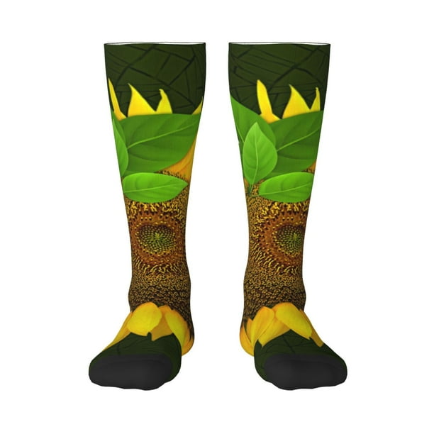 Fotbe Sunflower3 Calcetas Divertidas Estampadas para Hombre y Mujer, Calcetas de Algodón hasta la Rodilla para Caminar, Correr, Enfermería y Embarazo
