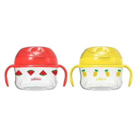 Dr. Brown's Toddler Snack Cups with Lids and Handles, BPA Free - Red & Yellow - 2pk