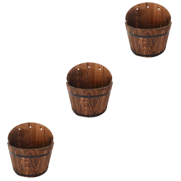 WRITWAA Set of 3 Dark Brown Wooden Wall , Decorative Indoor Outdoor Hanging Flower Pots