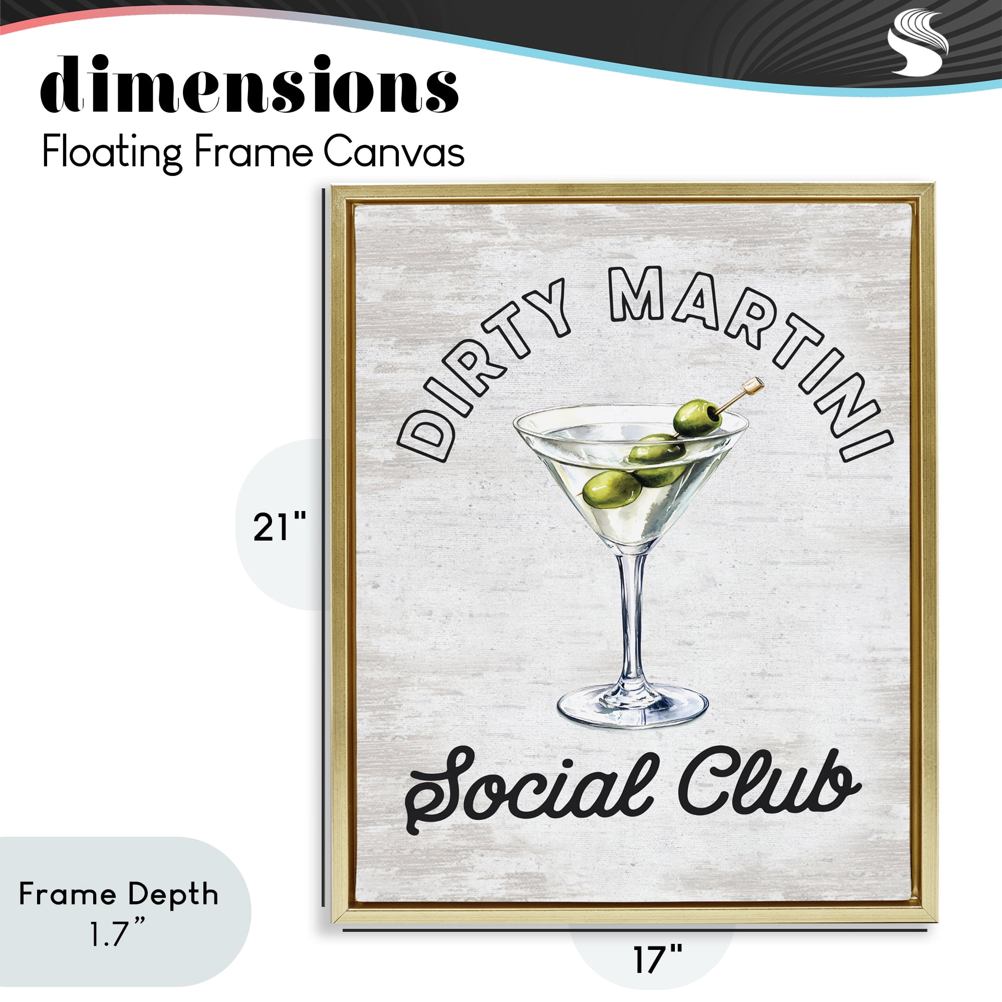 Stupell Industries Dirty Martini Social Club Gold Framed Floater Canvas Wall Art, design by Lettered and Lined