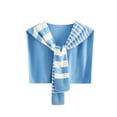 thumbnail image 2 of Irregular Stripe Sweater Shawl Wraps for Women Color Block Casual Travel Scarf Knitted Knotted Shoulder Capes Blue, 2 of 3