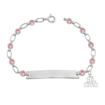 Retro Link© Kids Sterling Silver, Te Amo Charm Bracelet, Pink CZ Engravable ID, 5.5"-6"