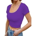 thumbnail image 4 of Women's Basic Scoop Neck Crop Tops Short Sleeve Tops, 4 of 5