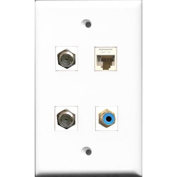 RiteAV 1 Port RCA Blue 2 Port Coax Cable TV- F-Type and 1 Port Cat6 Ethernet White Wall Plate