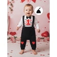 thumbnail image 6 of BemeyourBBs Newborn Baby Boy My First Valentines Day Outfit Romper Heart Suspender Pants and Cap 3 Pcs Set Cute Infant Spring Clothes, 6 of 9