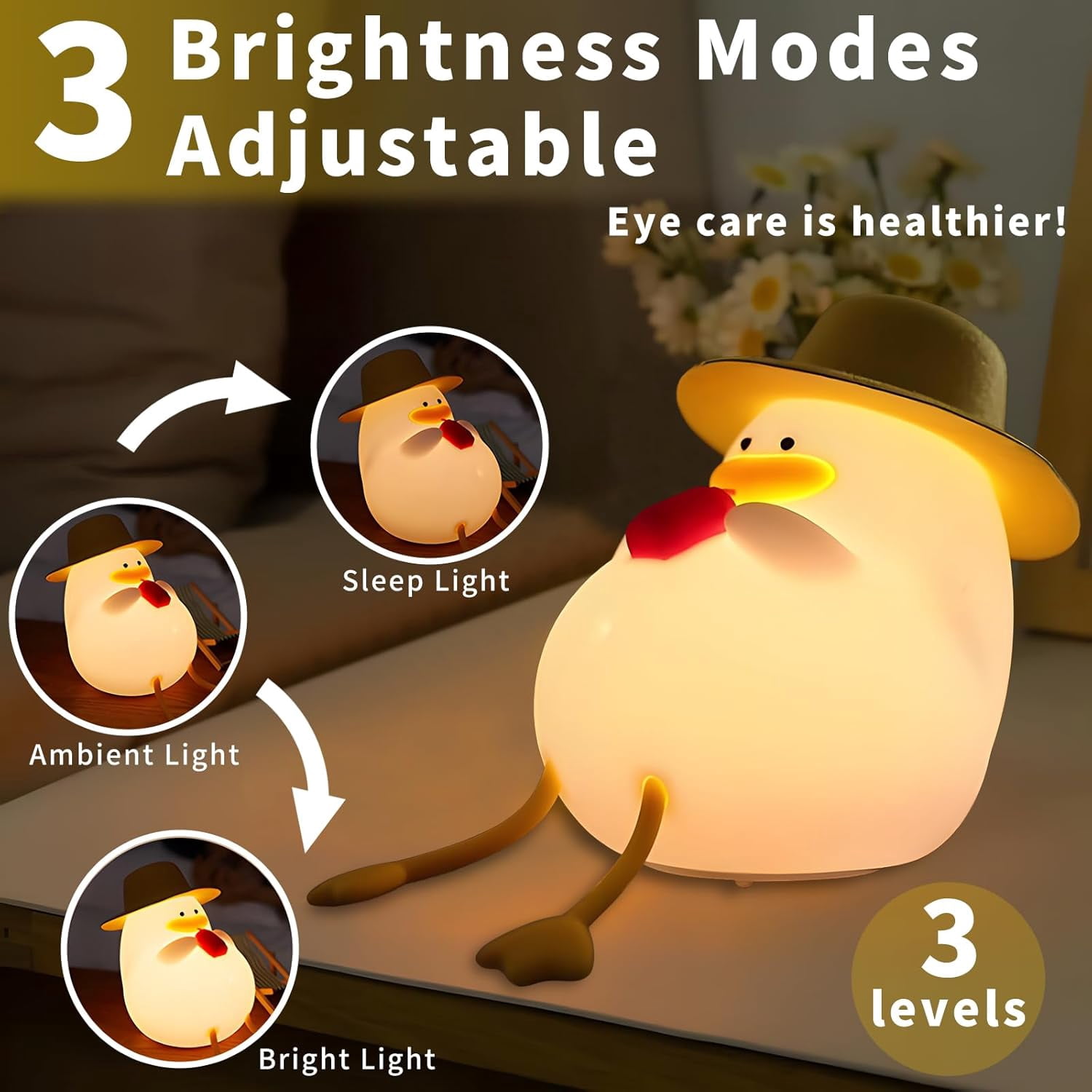 Duck Night Light for Kids, Cute Duck Touch Lamp for Bedrooms, Soft Silicone Rechargeable Nursery Nightlight for Classroom Decor Bedside Lamp Gifts for Baby Girls