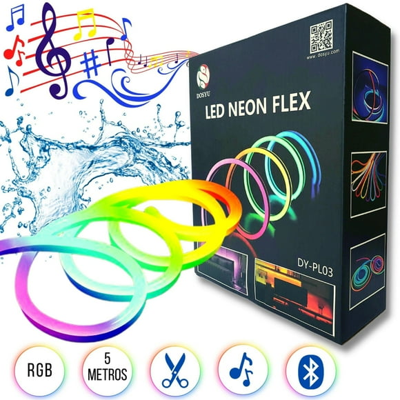 Tira de Luces Neón Audiorítmica con Control Remoto LED 5050 Brillante Multicolor DOSYU DY-PL03