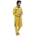 thumbnail image 3 of Atasi Men's Pathani Style Men's Punjabi Shirt Yellow Kurta Pyjama Set-S, 3 of 7