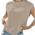 thumbnail image 1 of AherBiu Hauts d'Été pour Femmes Manches Courtes Basiques T-Shirts Confortables Couleur Unie Col Rond Blouse, 1 of 6