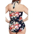 thumbnail image 3 of YOUI-GIFTS Women's One Piece Bathing Suit Tummy Control Swimwear Halter Ruched Swimsuit Plus Size Vintage Monokini, 3 of 4