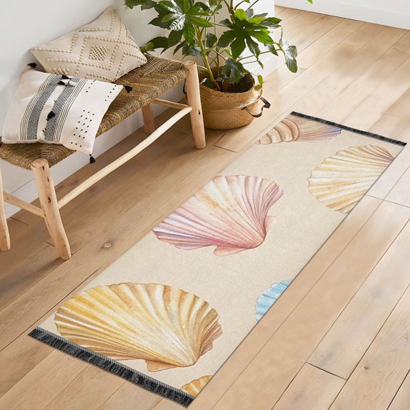 Yayeee Runner Rug for Bedroom 2'x6' Machine Washable Hallway Non Slip Mat, Watercolor Seashell