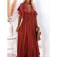 thumbnail image 4 of Women'S Casual Summer Beach Dress Ruffle Maxi Dress Button Down Boho Dress Long Tunic Orange Red One size, 4 of 8