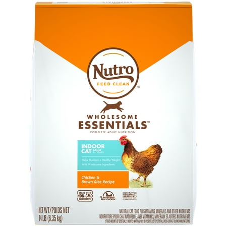 NUTRO WHOLESOME ESSENTIALS Natural Dry Cat Food, Indoor Cat Adult Chicken and Brown Rice Recipe, 14 lb.