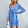 thumbnail image 2 of Vestido casual de manga larga para mujer, vestido lindo con lunares y cintura de encaje con cuello en V agradable para la piel para primavera y otoño, 2 of 6