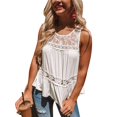 thumbnail image 1 of Camisa sin mangas con bordado de encaje para mujer, camisetas sin mangas elegantes con cuello redondo y dobladillo con volantes, 1 of 6