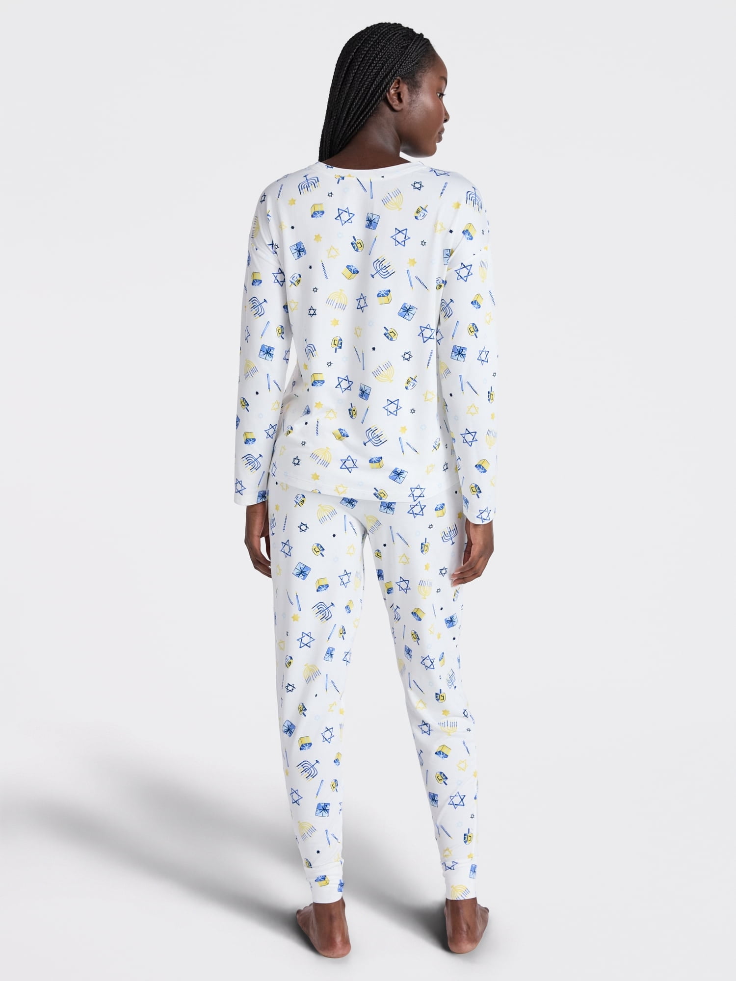 Joyspun Women's Hanukkah Long Sleeve Top and Jogger Pants Pajama Set, 2-Piece, Sizes XS-3X