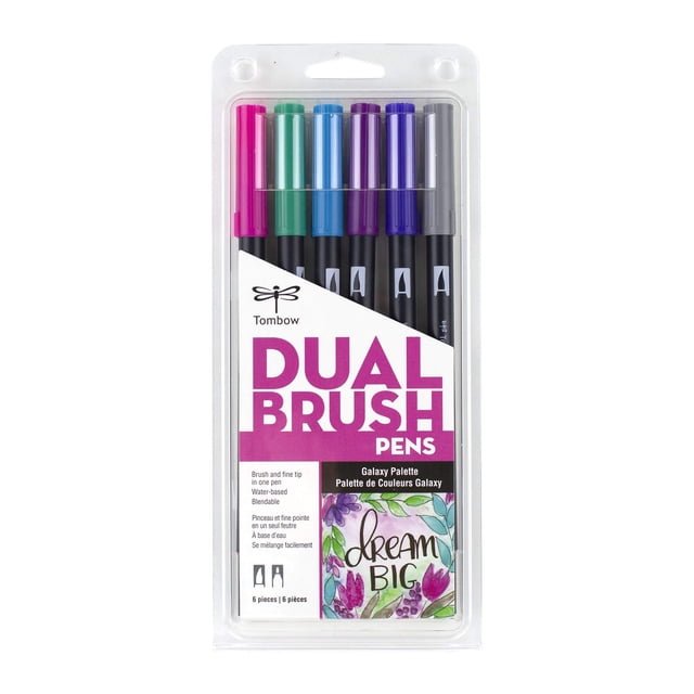 Marcadores Artísticos Tombow Dual Brush Pen Galaxy, Paquete de 6