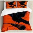 thumbnail image 3 of Indie Duvet Cover Set Twin Size, Raven is Holding a Microphone Rock Music Theme Festival Party Gothic Singer, Decorative 2 Piece Bedding Set with 1 Pillow Sham, Orange Black Blue, by Ambesonne, 3 of 3