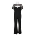 thumbnail image 5 of Aidan Mattox Crew Neck Cutout Front Short Sleeve Cutout Back Embellished Mesh Bodice Crepe Jumpsuit-BLACK / 0, 5 of 10
