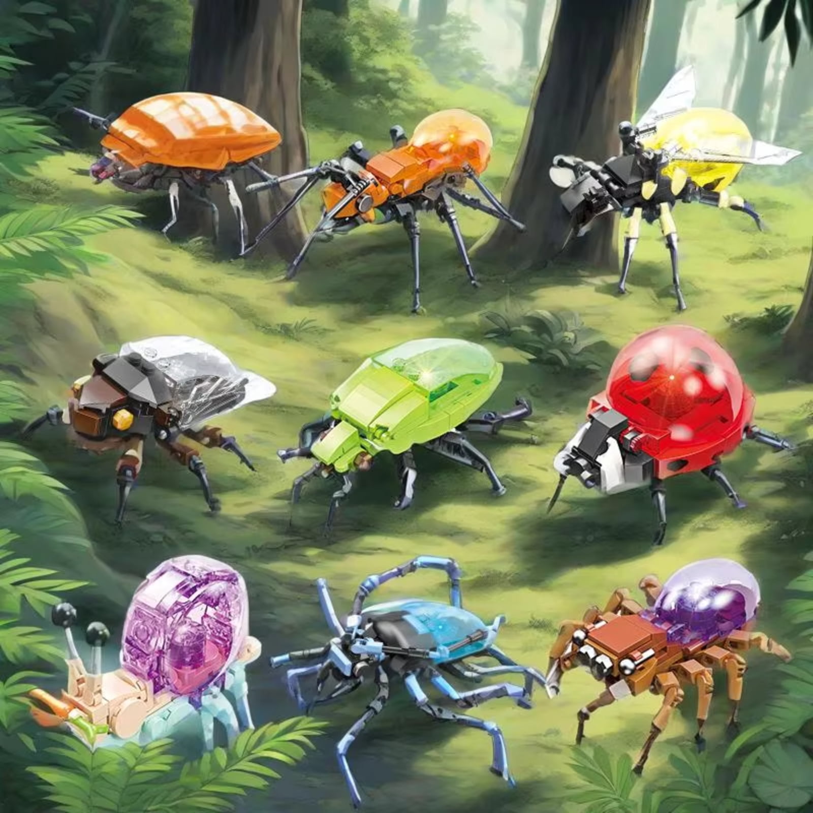 Unbranded 8-in-1 Insect Animal Building Blocks Set, Glowing STEM Educational Toy with 8 Models, Durable ABS Plastics, Creative Gift for Kids Boys 6+