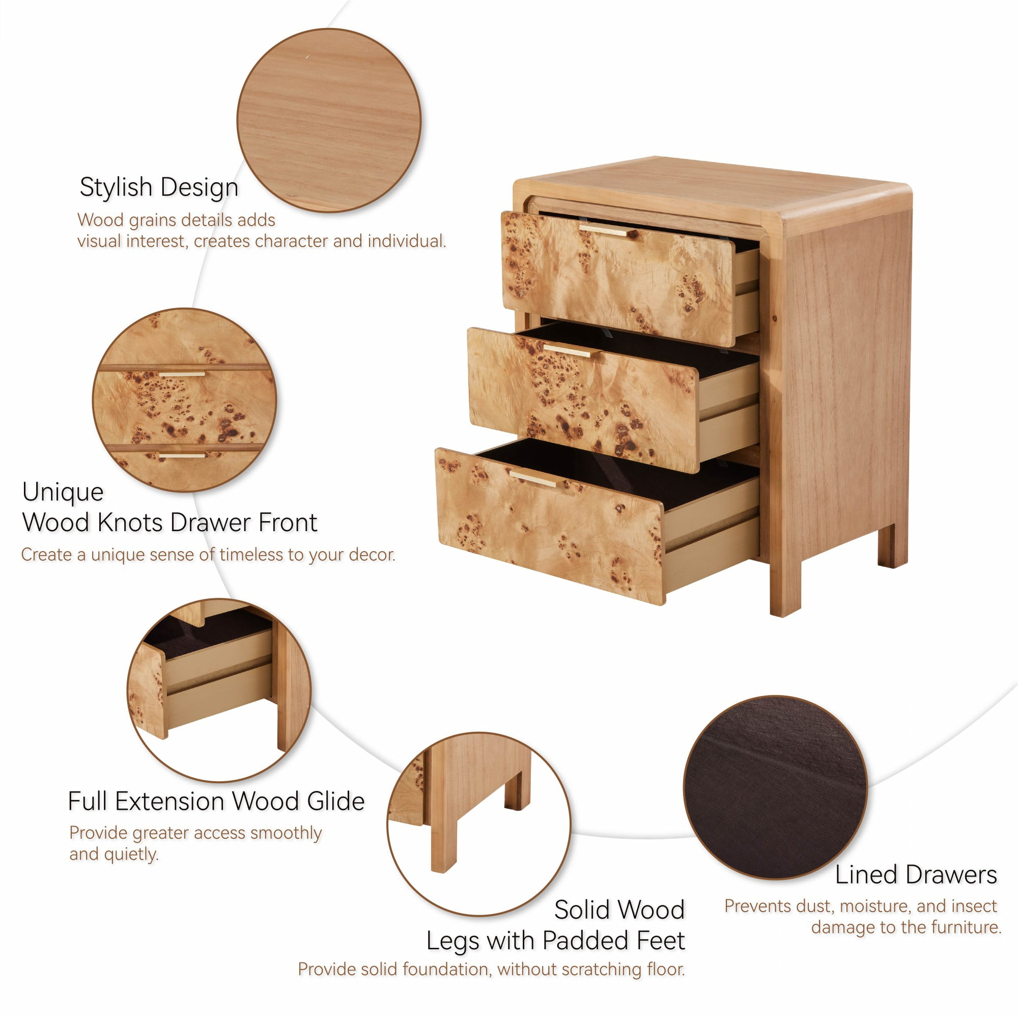 COZAYH 3 Drawer Dresser Natural Boho Solid Wood, 17” x 11.5” x 4.75”, 31.5 lb
