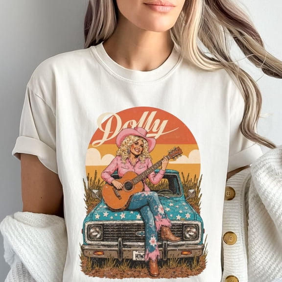 Retro Dolly Shirt, Cowgirl on Truck – Western Country Graphic T-shirt, Called Dolly Dolly Fan Merch