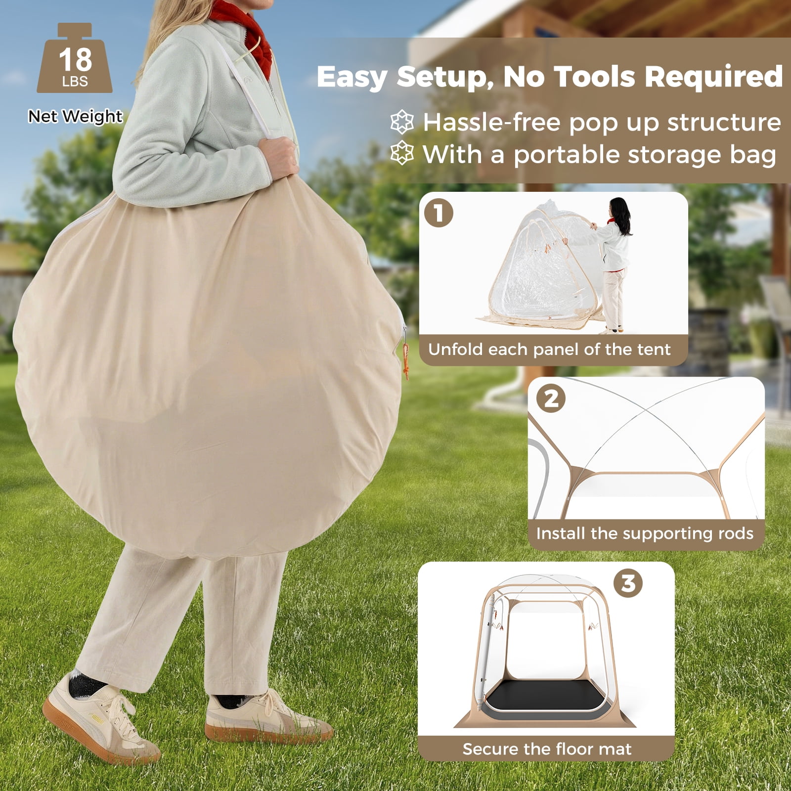 Gymax 7x7ft Clear Bubble Pop-Up Tent w/Sealed Floor Bag PVC Screen for 2-4 Persons