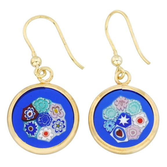 GlassOfVenice Murano Glass Millefiori Round Dangle Earrings - Gold