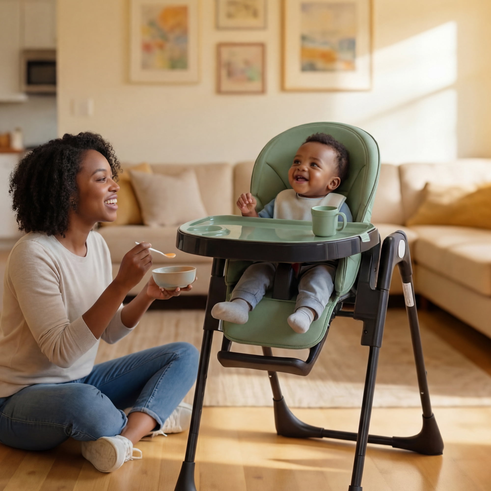 AILEEKISS Foldable High Chair for Baby, Toddler Eating Chair with Detachable Double Trays, Green