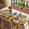 thumbnail image 3 of Groundhog Day Table Cloths for 4 Foot Rectangle Tables, Sunflower Spring Floral Botanical Rustic Patio Waterproof Elastic Fitted Tablecloths, Washable Rectangular Table Cover for Camping, 3 of 8