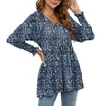 thumbnail image 5 of Womens Boho Floral Blouse Ruched Lantern Sleeve Shirts Ruffle Hem Peplum Tops V Neck Long Sleeve Flowy T-Shirts, 5 of 5