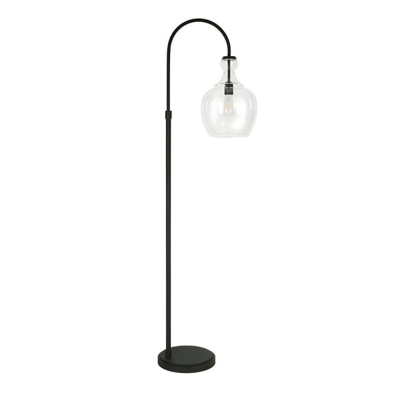 Evelyn&Zoe Verona Arc Floor Lamp with Glass Shade, Blackened Bronze/Clear