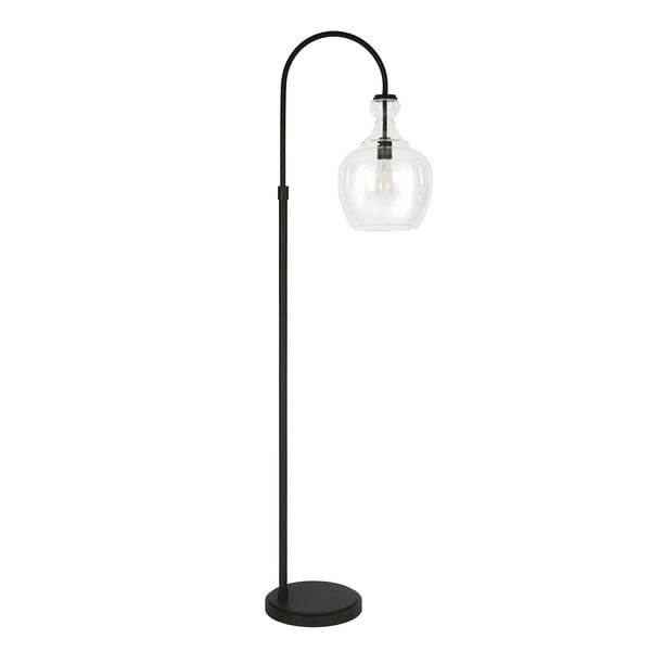 Evelyn Zoe Mid Century Modern Metal Arc, Black Arched Floor Lamp With White Shade