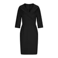 thumbnail image 6 of QATAINLAV Women's Wear to Work Bodycon Dress 3/4 Sleeve Pleated V Neck Pencil Dresses Business Casual Office Outfits Black S, 6 of 8