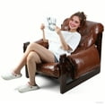 thumbnail image 3 of TidBay Faux Leather Accent Armchair, Mid-Century Modern Accent Chair, Thickened Cushion Single Sofa Chair, Lounge Chair for Bedroom Living Room, Brown, 3 of 6