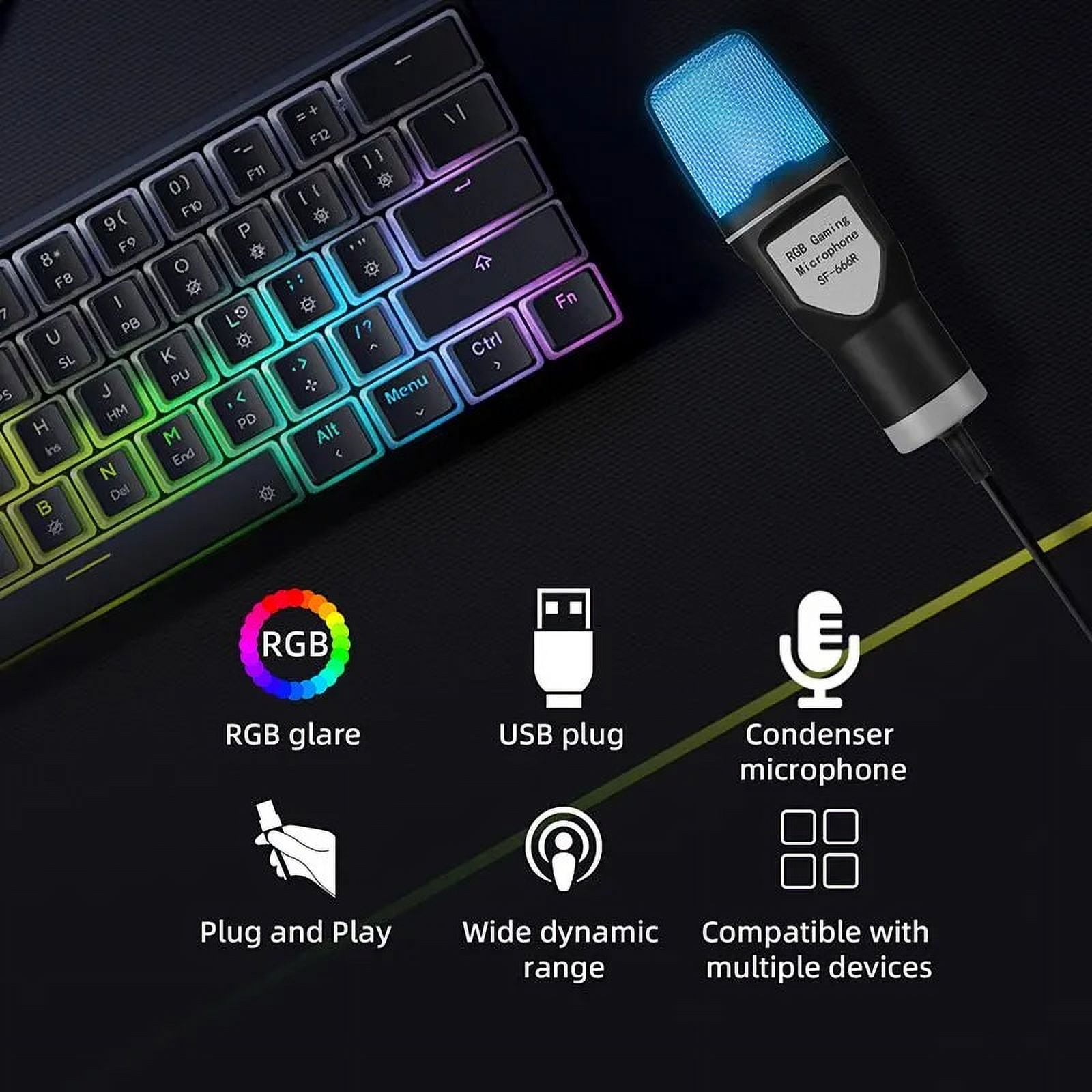 USB RGB Wired Gaming Condenser Microphone for Podcast Studio Streaming PC Laptop Desktop