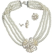 M'LIS 1 Set Artificial Pearl Necklace And Earring Set Clip On Ear Stud Costume Jewelry