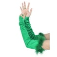 thumbnail image 6 of Women's Satin Hooked Finger Gloves Feather Cuffs Fingerness Costplay Sleeves for Christmas Dance 1920s Party Dark Green, 6 of 7