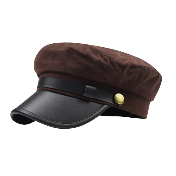 Classic Sailor Fiddler Cap with Faux Leather Brim Unisex Retro Flat Top Hat for Costume Cosplay Party Outdoor Use Blue