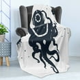 thumbnail image 4 of Vintage Nautical Tattoo Soft Flannel Fleece Blanket, Octopus Jellyfish in Astronaut Costume Plain Background, Cozy Plush for Indoor and Outdoor Use, 50" x 60", Dark Violet Blue White, by Ambesonne, 4 of 5