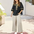thumbnail image 2 of Ruyang Cotton Linen Set for Teen Girls 2 Piece Embroidered Shirts Baggy High Waist Wide Leg Pants Y2K Aesthetic Outfits, 2 of 9