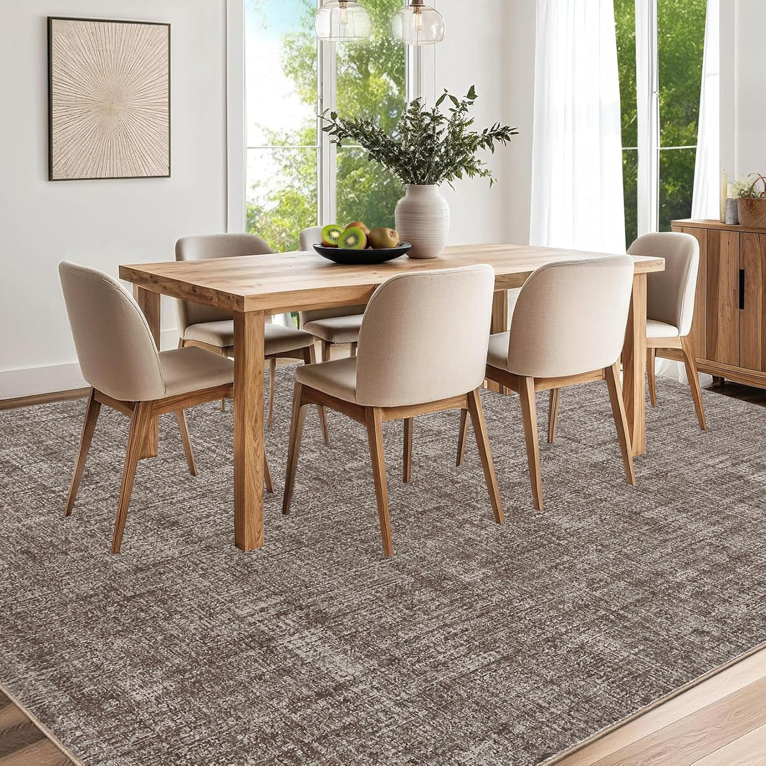 Memoryfield 8' x 10' Washable Area Rug, Stain-Resistant Low Pile Non Slip Carpet, Floor Mat for Living Room Bedroom Home Office, Brown