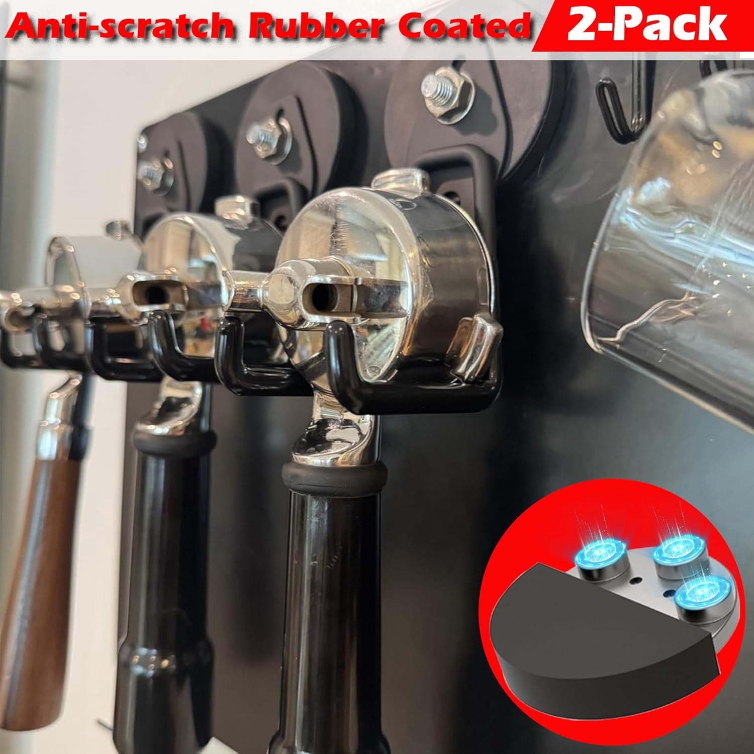 JJEAN-Heavy Duty Magnetic Hook,2PCS Anti-Slip Storage Magnet Hooks for Organizer, Magnetic Mount Garage Double Utility Hooks Hanging Impact Drivers Garden Hoses Hardware Box