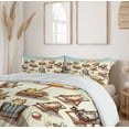 thumbnail image 5 of Ambesonne Cat Duvet Cover Set, Summer Kittens Sandy Beach Fun, King, Beige Orange Pale Blue, 5 of 6