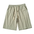 thumbnail image 1 of Pantalones Cortos de Cintura Elástica de Tamaño Adicional 5/4 Longitud Pantalones de Surf de Playa Casuales Pantalones Cortos Deportivos de Poliéster con Bolsillos, Pantalones de Verano de Color Sólid, 1 of 5