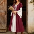 thumbnail image 3 of Renaissance Dress for Women Halloween Medieval Costume Long Sleeve Victorian Lace up Dresses Peasant Gothic Fairy Witch Dress Wine L, 3 of 9